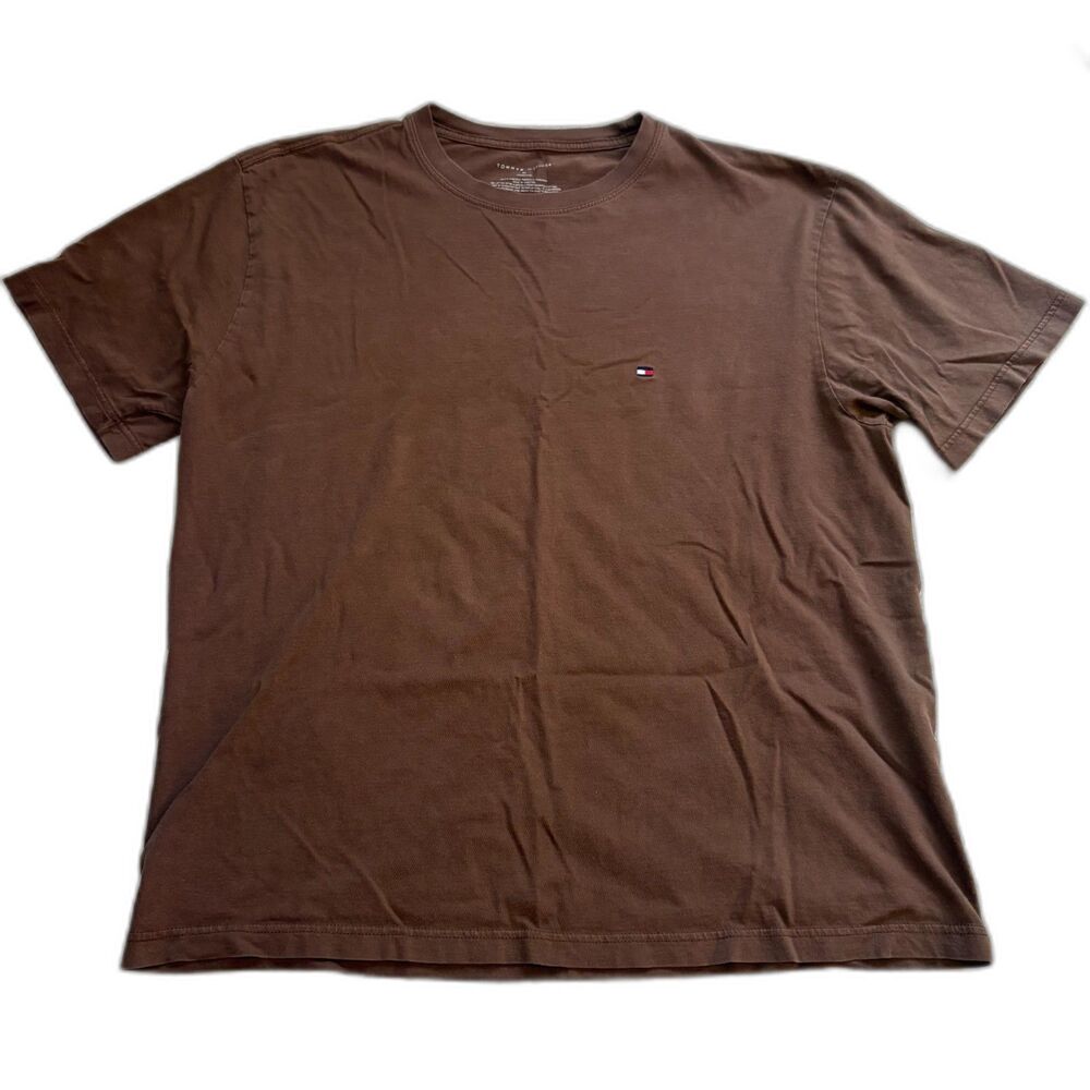 Tommy Hilfiger Mens Brown Crew Neck T-Shirt Size M Short Sleeve Flag Tee